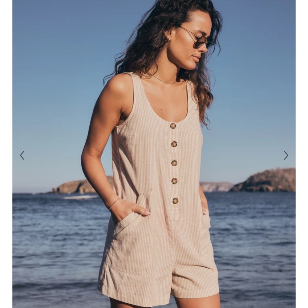 Marine Layer Beige Button-Up Romper
